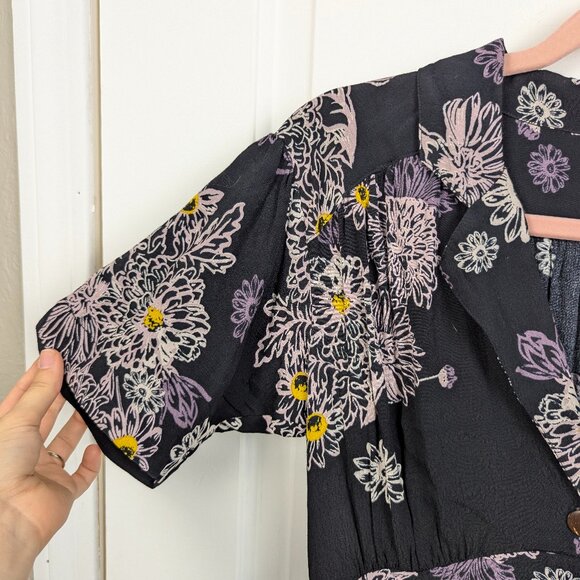 Free People | Black Floral Short Sleeve Mini Dress Size Small - Picture 6 of 7